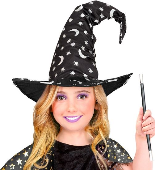 Billede af Heksa/Wizard hattur v. mánum & stjørnum Barnastødd