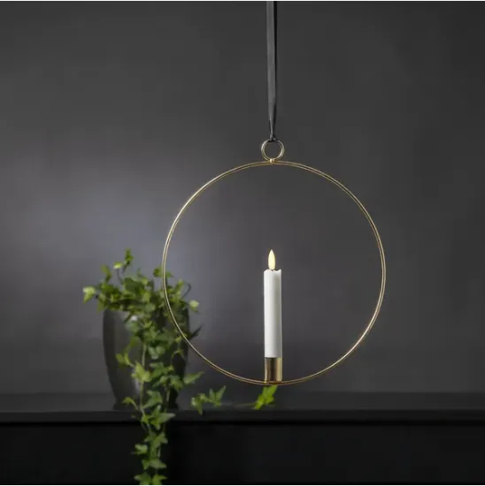 Billede af Messing metal ringur v./LED stakaljós, Flamme,  28,5 x 30cm